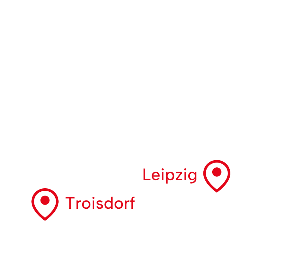 Karte von Norddeutschland, die Orte Leipzig und Troisdorf sind markiert.